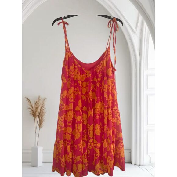 ✨Peach Love Tropical Vibes Only Tiered Mini Sz Large Dress✨ - Picture 2 of 5